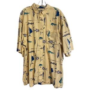 Columbia Men's Yellow Billfish and Marlins Print Casual Button-Down Size X-Large